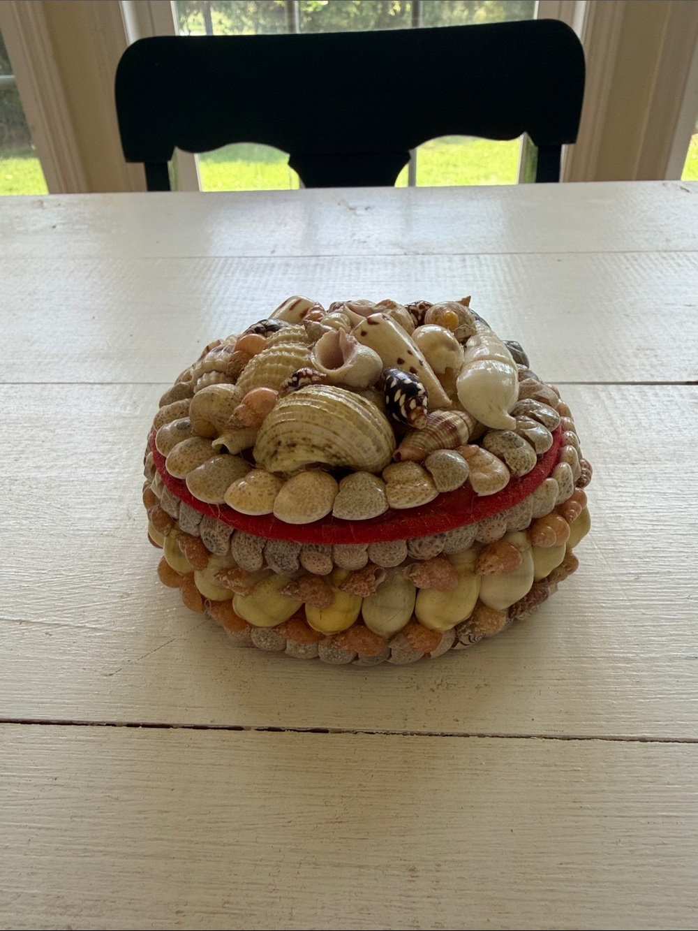 Decorative Seashell Trinket Box - Natural Shells with Red Accent